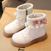 Mākslīgās kažokādas princeses zābaki meitenēm PU ādas ūdensizturīgi sniega zābaki bērniem biezi silti mākslīgās kažokādas kokvilnas apavi meitenēm