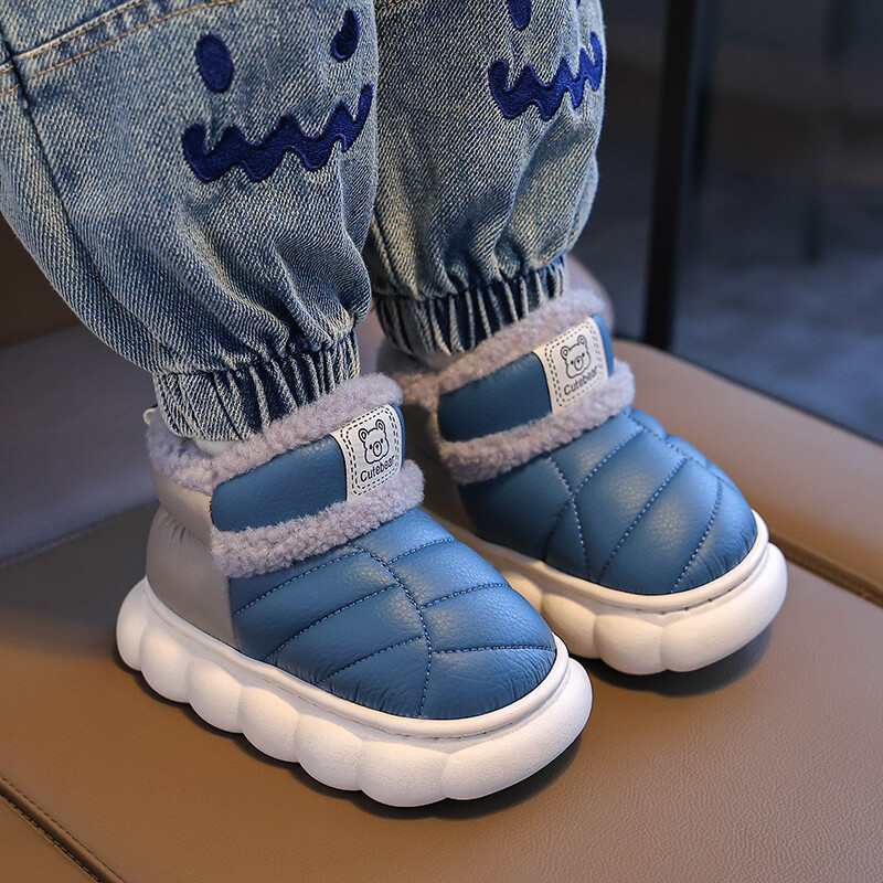 Modes Ziemas Bērnu pārvalks Papēdis Pūkainas Čības Zēni Meitenes Zābaki Neslīdoši Silti Dzīvoklis Mājas Bērni Uzslīd kokvilnas apavi