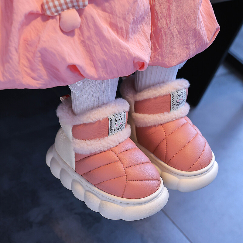 Modes Ziemas Bērnu pārvalks Papēdis Pūkainas Čības Zēni Meitenes Zābaki Neslīdoši Silti Dzīvoklis Mājas Bērni Uzslīd kokvilnas apavi