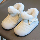 Ziemas plīša zābaki zīdaiņiem meitenēm PU āda Bieza Silta First Step Apavi Ergonomika Mīkstas zoles jaukas kokvilnas apavi bērniem