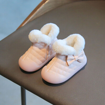 Ziemas plīša zābaki zīdaiņiem meitenēm PU āda Bieza Silta First Step Apavi Ergonomika Mīkstas zoles jaukas kokvilnas apavi bērniem