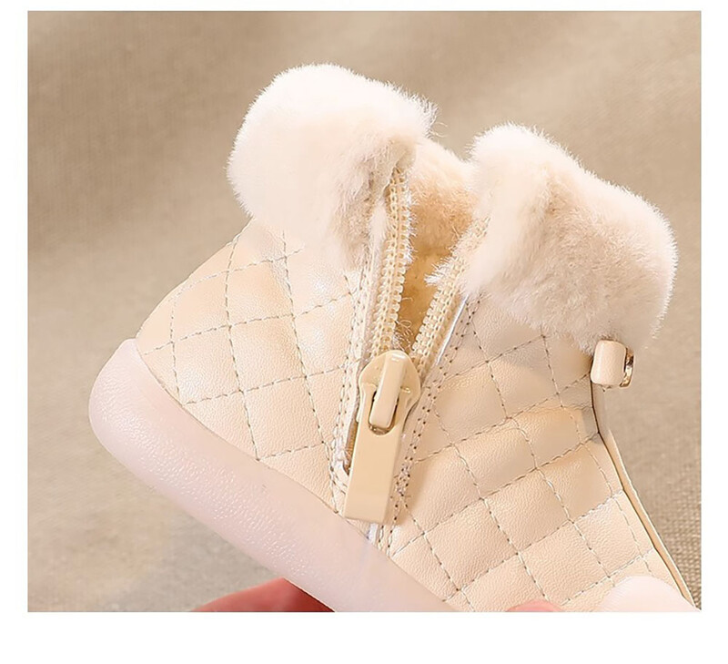 Ziemas plīša zābaki zīdaiņiem meitenēm PU āda Bieza Silta First Step Apavi Ergonomika Mīkstas zoles jaukas kokvilnas apavi bērniem