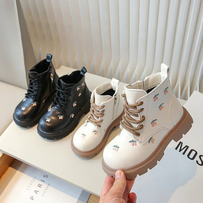 Meiteņu potītes zābaki saldā modes izšūšana bērniem pavasara rudens ādas zābaki Causal daudzpusīgi bērnu princešu šorti, vieni zābaki