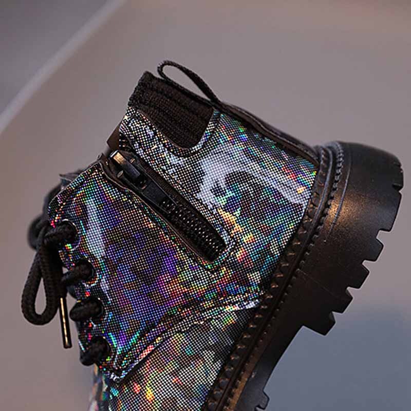 Modes bērnu īsi zābaki Mīksti Pārdod neslīdoši, spīdīgi spīdīgi ādas puszābaki Bērnu sānu rāvējslēdzēja dizains Ikdienas vieni zābaki