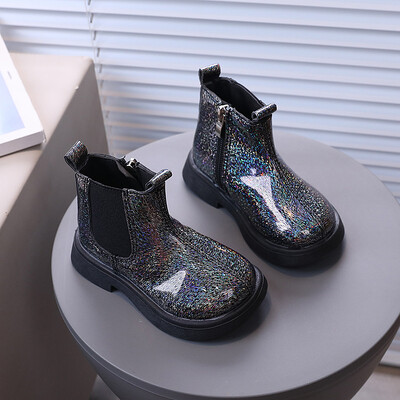 Bērnu apavi Spīdīga āda Britu stila zābaki zēniem meitenēm neslīdoši Chelsea īsi zābaki bērniem Fahsion mīkstas zoles puszābaki