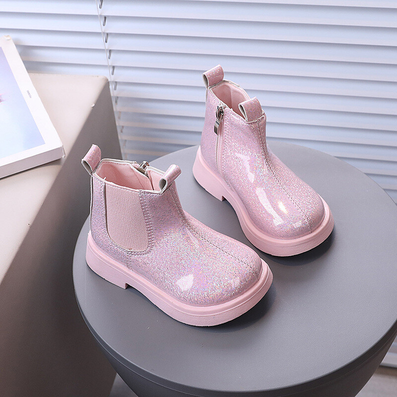 Bērnu apavi Spīdīga āda Britu stila zābaki zēniem meitenēm neslīdoši Chelsea īsi zābaki bērniem Fahsion mīkstas zoles puszābaki