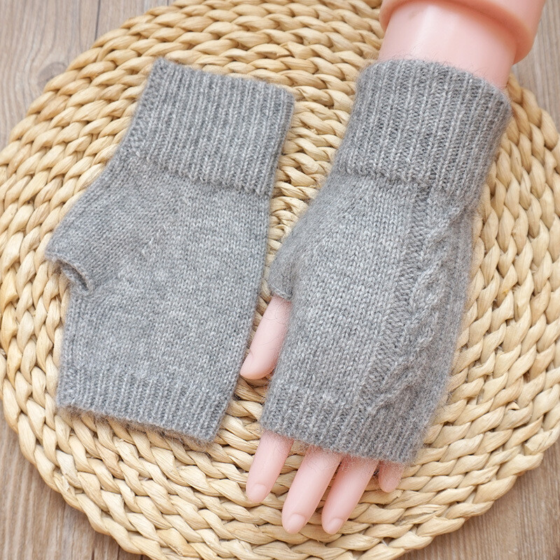 Γυναικεία φθινοπωρινά χειμερινά γάντια με μισό δάχτυλο 80% μάλλινα ραμμένα στο χέρι Επίπεδη ραφή ανθεκτικά στο κρύο ζεστά γάντια γραφής με μισό δάχτυλο