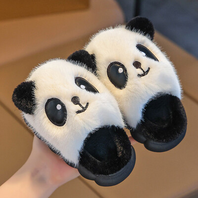 Νέα χειμωνιάτικα ζεστά χαριτωμένα κινούμενα σχέδια Panda Indoor Mule Μαλακές αντιολισθητικές παιδικές αφράτες παντόφλες για αγόρια και κορίτσια Παιδικά σπίτια βαμβακερά παπούτσια