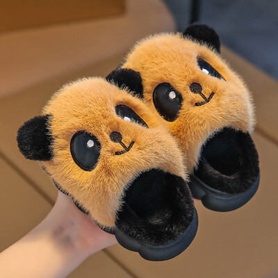 Νέα χειμωνιάτικα ζεστά χαριτωμένα κινούμενα σχέδια Panda Indoor Mule Μαλακές αντιολισθητικές παιδικές αφράτες παντόφλες για αγόρια και κορίτσια Παιδικά σπίτια βαμβακερά παπούτσια