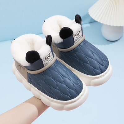 Jauna Mode Ziemas Ūdensizturīgs Neslīdošs Silts Bērnu Pārvalks Papēdis Pūkainas Čības Zēni Meitenes Zābaki Mājas Bērni Apavi ar kokvilnas polsterējumu