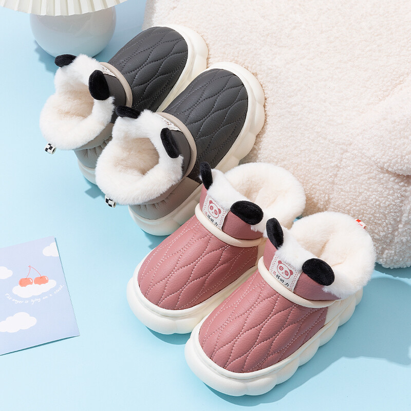 Jauna Mode Ziemas Ūdensizturīgs Neslīdošs Silts Bērnu Pārvalks Papēdis Pūkainas Čības Zēni Meitenes Zābaki Mājas Bērni Apavi ar kokvilnas polsterējumu