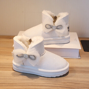 Παιδικά Snow Boots Winter Plus Cashmere Thicken Girls Ζεστά παπούτσια Μαλακή αντιολισθητική σόλα Εφηβικά παπούτσια εξωτερικού χώρου Παιδικά γυαλιστερά μποτάκια φιόγκου