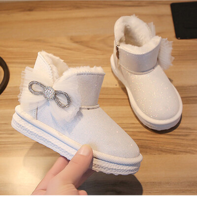 Bērnu sniega zābaki ziemas plus kašmira biezi meiteņu silti apavi Mīksta zole Pretslīdes pusaudžu āra apavi Bērnu spīdīgi priekšgala zābaki