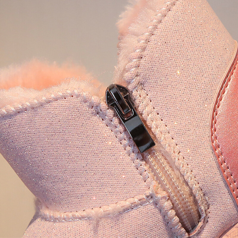 Bērnu sniega zābaki ziemas plus kašmira biezi meiteņu silti apavi Mīksta zole Pretslīdes pusaudžu āra apavi Bērnu spīdīgi priekšgala zābaki