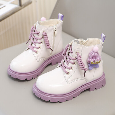 Rudens ziema bērniem Ādas zābaki Meitenes Sniega zābaki ar augstu augšdaļu Princeses sānu rāvējslēdzēja dizains Ādas apavi bērniem silti kokvilnas zābaki