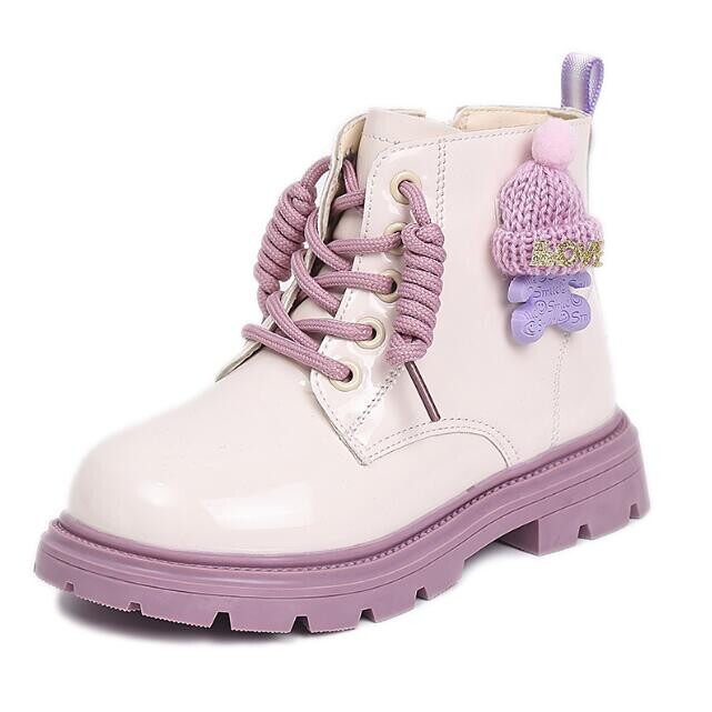 Rudens ziema bērniem Ādas zābaki Meitenes Sniega zābaki ar augstu augšdaļu Princeses sānu rāvējslēdzēja dizains Ādas apavi bērniem silti kokvilnas zābaki