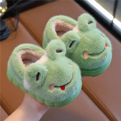 Mazuļu silti kokvilnas apavi rudens ziema jauni zēni meitenes karikatūra dzīvnieku kokvilnas čības Neslīdošas ērtas mīkstas zoles plīša čības