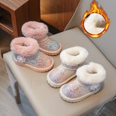 Jauni bērnu modes vizuļi princešu apavi Ziemas zābaki bērniem Jauki loki līdz potītei Meiteņu zābaki Dizaina apavi