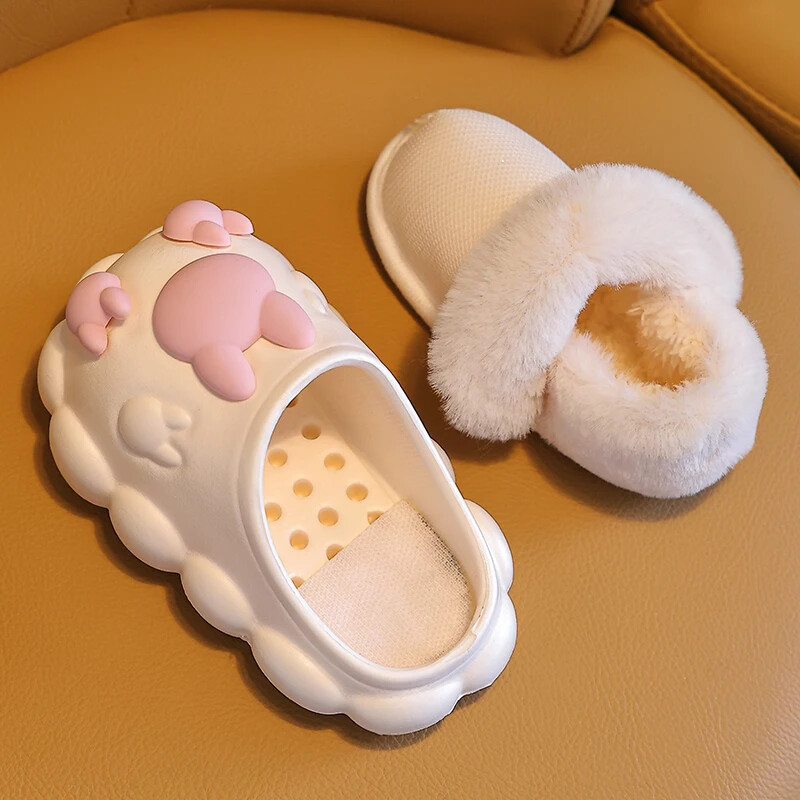 Zēniem, meitenēm, mājīga māja, silta plīša ziemas kokvilnas čības bērniem, jauki iekštelpu apavi