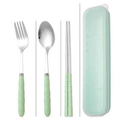 Nerūsējošā tērauda pārnēsājamais galda piederumu komplekts Uzglabāšanas kaste Studentu irbulīši Box Ceļojumu dakša Karote Irbulīši Trauku organizatora tvertne