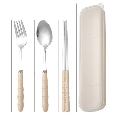 Nerūsējošā tērauda pārnēsājamais galda piederumu komplekts Uzglabāšanas kaste Studentu irbulīši Box Ceļojumu dakša Karote Irbulīši Trauku organizatora tvertne