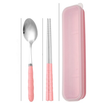 Nerūsējošā tērauda pārnēsājamais galda piederumu komplekts Uzglabāšanas kaste Studentu irbulīši Box Ceļojumu dakša Karote Irbulīši Trauku organizatora tvertne