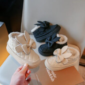 Cizme cu urechi de iepure pentru fete Cizme de iarnă în carouri elegante Pantofi de iarnă din blană caldă pentru fată Fundă Cizme frumoase de zăpadă pentru bebeluși Încălțăminte pentru copii G10313