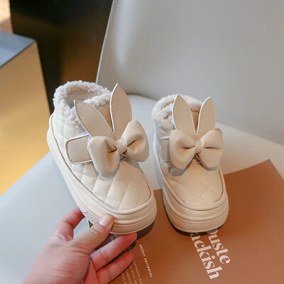 Cizme cu urechi de iepure pentru fete Cizme de iarnă în carouri elegante Pantofi de iarnă din blană caldă pentru fată Fundă Cizme frumoase de zăpadă pentru bebeluși Încălțăminte pentru copii G10313