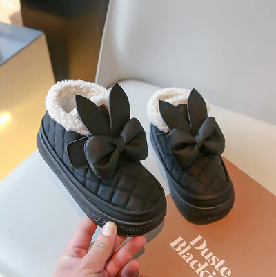 Cizme cu urechi de iepure pentru fete Cizme de iarnă în carouri elegante Pantofi de iarnă din blană caldă pentru fată Fundă Cizme frumoase de zăpadă pentru bebeluși Încălțăminte pentru copii G10313