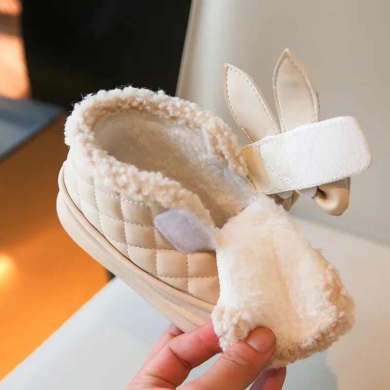 Cizme cu urechi de iepure pentru fete Cizme de iarnă în carouri elegante Pantofi de iarnă din blană caldă pentru fată Fundă Cizme frumoase de zăpadă pentru bebeluși Încălțăminte pentru copii G10313