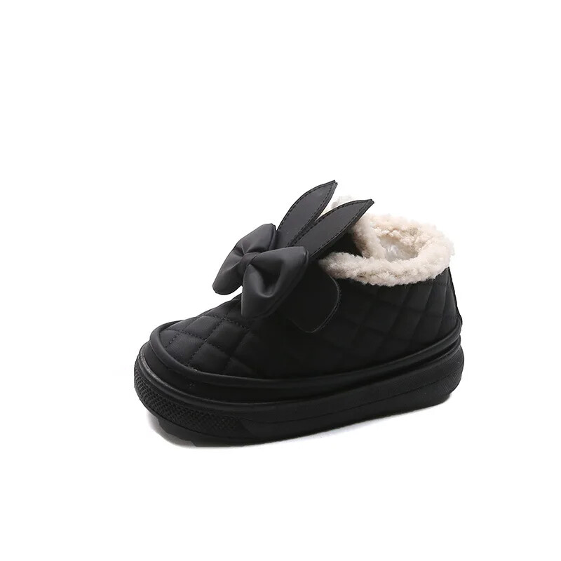 Cizme cu urechi de iepure pentru fete Cizme de iarnă în carouri elegante Pantofi de iarnă din blană caldă pentru fată Fundă Cizme frumoase de zăpadă pentru bebeluși Încălțăminte pentru copii G10313