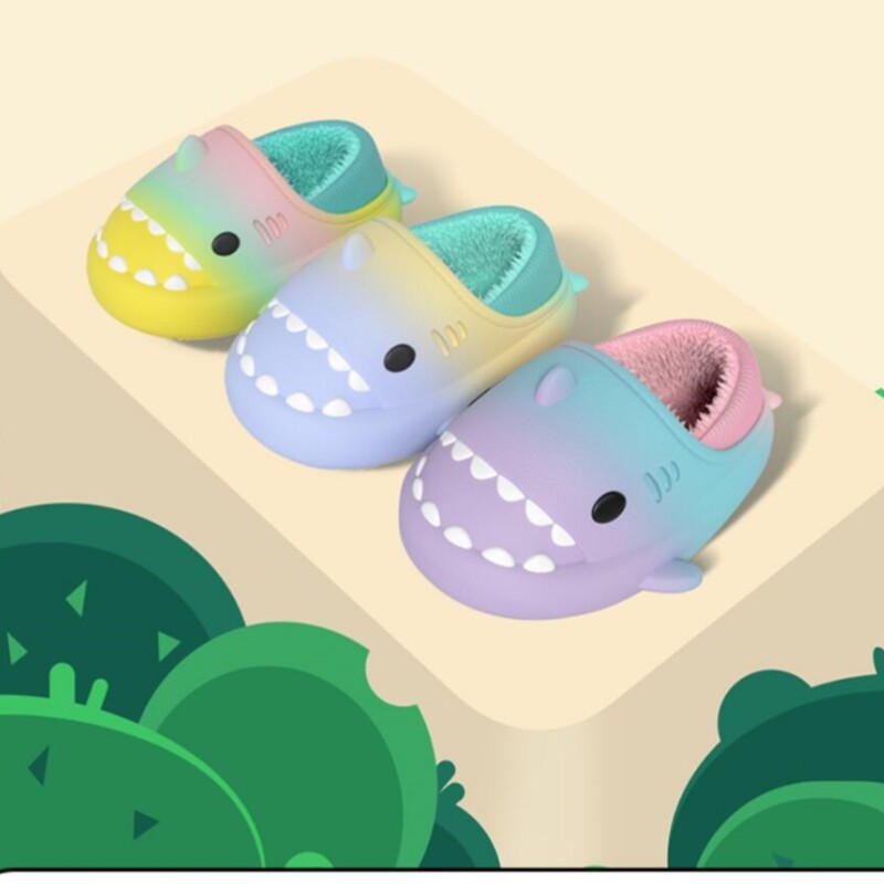 Ziemas Jauki Bērnu EVA haizivju Čības Meitenes Mīkstas Iekštelpu Mājas Kokvilnas Sandales Zēniem Neslīdoši Biezi Slaidi Bērni Ūdensnecaurlaidīgi Apavi