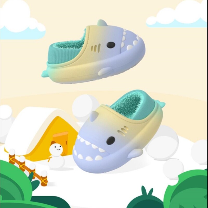 Ziemas Jauki Bērnu EVA haizivju Čības Meitenes Mīkstas Iekštelpu Mājas Kokvilnas Sandales Zēniem Neslīdoši Biezi Slaidi Bērni Ūdensnecaurlaidīgi Apavi