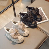 Χειμερινά παιδικά μποτάκια για το χιόνι για κορίτσια Μόδα Μεγάλο παπιγιόν Σχέδιο Princess Boots Παιδικά ζεστά παχιά βαμβακερά παπούτσια με κλείσιμο με γάντζο