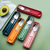 Σετ 3 τμχ Φορητό σετ σερβίτσιο Κουτάλι Πιρούνι Τσοπστίκ Μαχαιροπήρουνα Επιτραπέζια σκεύη με σετ κουτιού από ανοξείδωτο ατσάλι Σετ ταξιδιωτικών σερβίτσιων