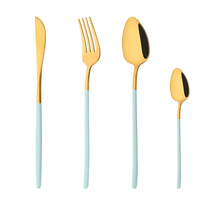 4 τεμάχια/Σετ Ασημένιο χρυσό σετ μαχαιροπήρουνων από ανοξείδωτο ατσάλι Ασημένια μαχαιροπίρουνα Σετ μαχαιροπήρουνων βραδινού μαχαίρι πιρούνι κουτάλι Dropshipping