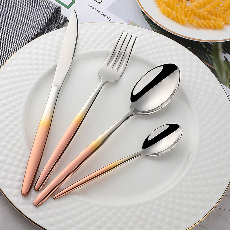 Σετ μαχαιροπήρουνα Rainbow Χρυσά σετ μαχαιροπήρουνων από ανοξείδωτο ατσάλι μαχαιροπίρουνα εστιατορίου Σετ επιτραπέζια σκεύη Σετ κουταλιού και πιρουνιού