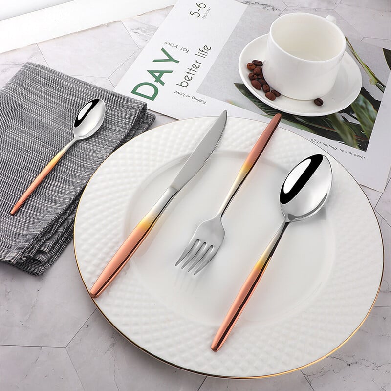 Σετ μαχαιροπήρουνα Rainbow Χρυσά σετ μαχαιροπήρουνων από ανοξείδωτο ατσάλι μαχαιροπίρουνα εστιατορίου Σετ επιτραπέζια σκεύη Σετ κουταλιού και πιρουνιού