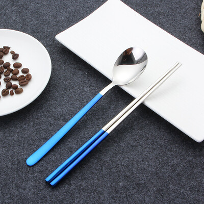 18/10 Κορεατικά chopsticks φαγητού από ανοξείδωτο χάλυβα Σετ κουταλιών Αντιολισθητικά ξυλάκια μακράς λαβής Σετ επιδόρπιο κουτάλια σερβίτσιο