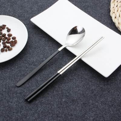 18/10 Κορεατικά chopsticks φαγητού από ανοξείδωτο χάλυβα Σετ κουταλιών Αντιολισθητικά ξυλάκια μακράς λαβής Σετ επιδόρπιο κουτάλια σερβίτσιο