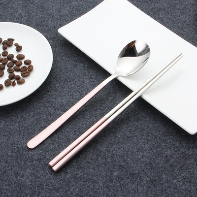 18/10 Κορεατικά chopsticks φαγητού από ανοξείδωτο χάλυβα Σετ κουταλιών Αντιολισθητικά ξυλάκια μακράς λαβής Σετ επιδόρπιο κουτάλια σερβίτσιο