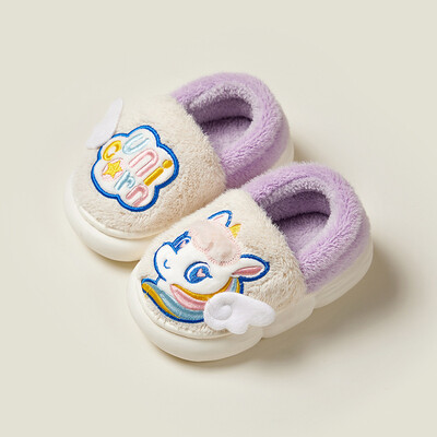 Ziemas ietīšana papēži bērniem plīša čības multfilma vienradzis bērnu iekštelpu čības Neslīdošas meitenes zēni siltas mājas kokvilnas apavi