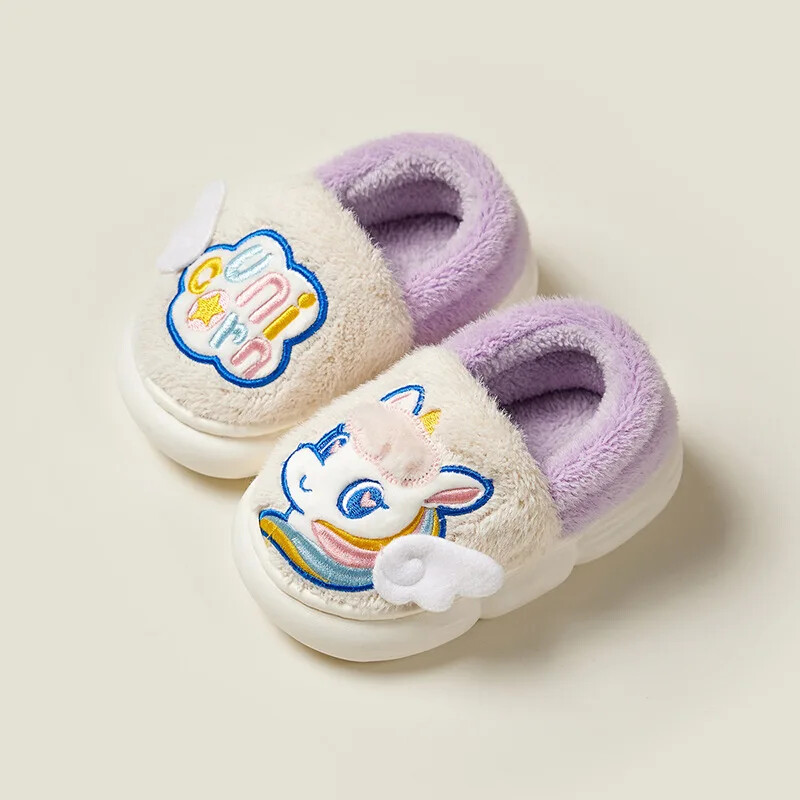 Ziemas ietīšana papēži bērniem plīša čības multfilma vienradzis bērnu iekštelpu čības Neslīdošas meitenes zēni siltas mājas kokvilnas apavi