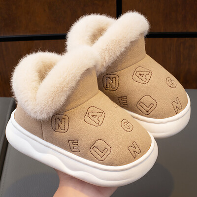 Modes Ziemas bērnu pūkaini mājas apavi Apavi Papēži Zēni Meitenes Ikdienas zābaki Neslīdoši Silti Bērnu Apavi ar kokvilnas polsterējumu
