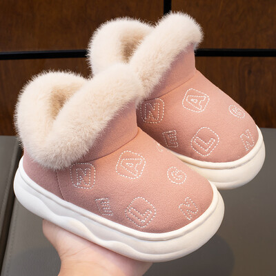 Modes Ziemas bērnu pūkaini mājas apavi Apavi Papēži Zēni Meitenes Ikdienas zābaki Neslīdoši Silti Bērnu Apavi ar kokvilnas polsterējumu