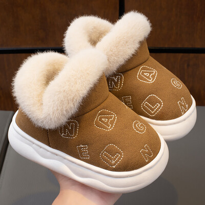 Modes Ziemas bērnu pūkaini mājas apavi Apavi Papēži Zēni Meitenes Ikdienas zābaki Neslīdoši Silti Bērnu Apavi ar kokvilnas polsterējumu