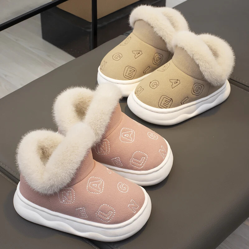 Modes Ziemas bērnu pūkaini mājas apavi Apavi Papēži Zēni Meitenes Ikdienas zābaki Neslīdoši Silti Bērnu Apavi ar kokvilnas polsterējumu