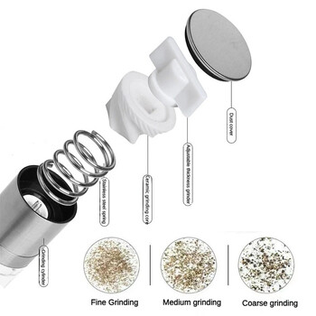 Мелничка за сол и черен пипер 2 в 1 Ръчни мелнички за сол и черен пипер от неръждаема стомана с регулируема керамична мелничка за подправки Кухненски инструмент