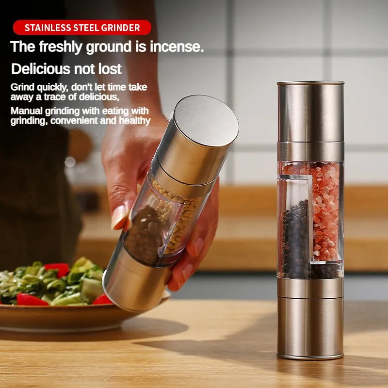 Mlinac za sol i papar 2 u 1, ručni mlinovi za sol i papar od nehrđajućeg čelika s podesivim keramičkim mlinom za mljevenje začina Kuhinjski alat