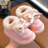 Divat téli pakolás sarkú cipő csúszásmentes puha masni dekor Bolyhos papucs Gyerek Lányoknak Gyerekek Beltéri Meleg Otthon Pamut párnázott Cipők